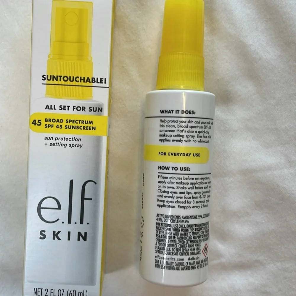 e.l.f. Suntouchables All Set For Sun 45 SPF  Sun Protection and‎ Setting Spray.